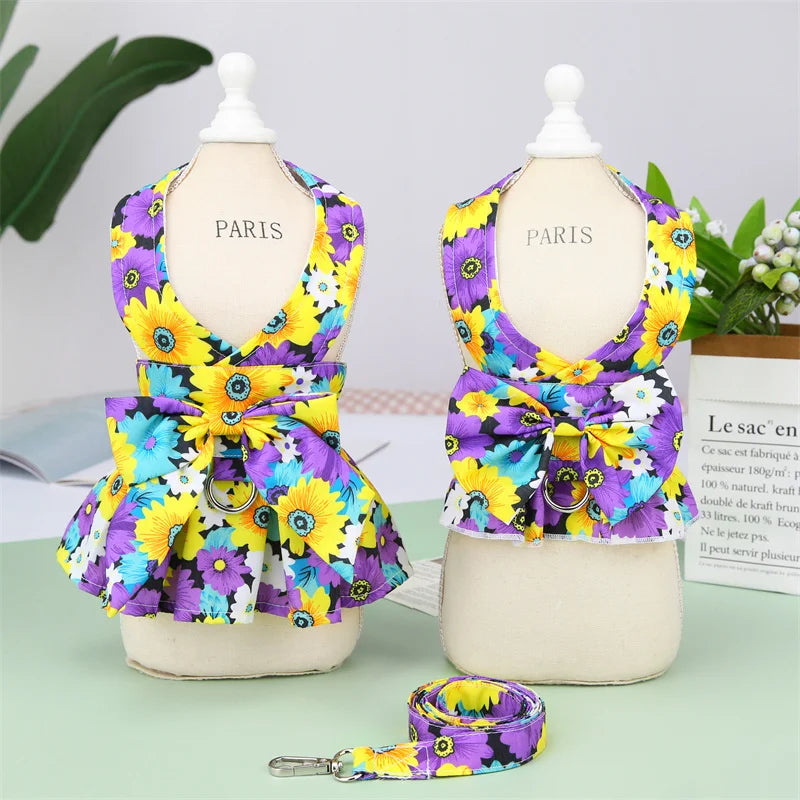 Wholesale Stocked Floral Summer Vest Harness Dress for Small Dogs