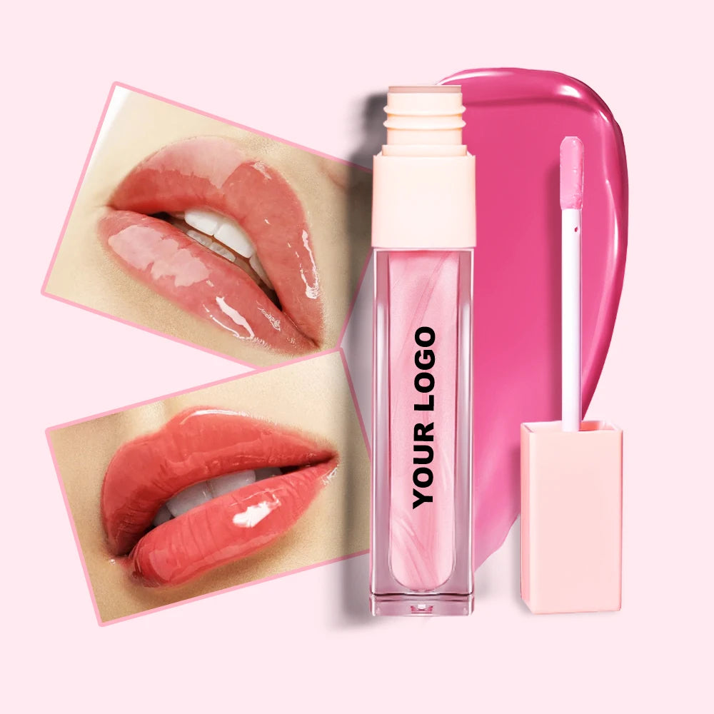 Custom Private Label Vegan High Pigment Makeup Cute Shimmer High Shine Thick Sticky Lip Gloss Bulk