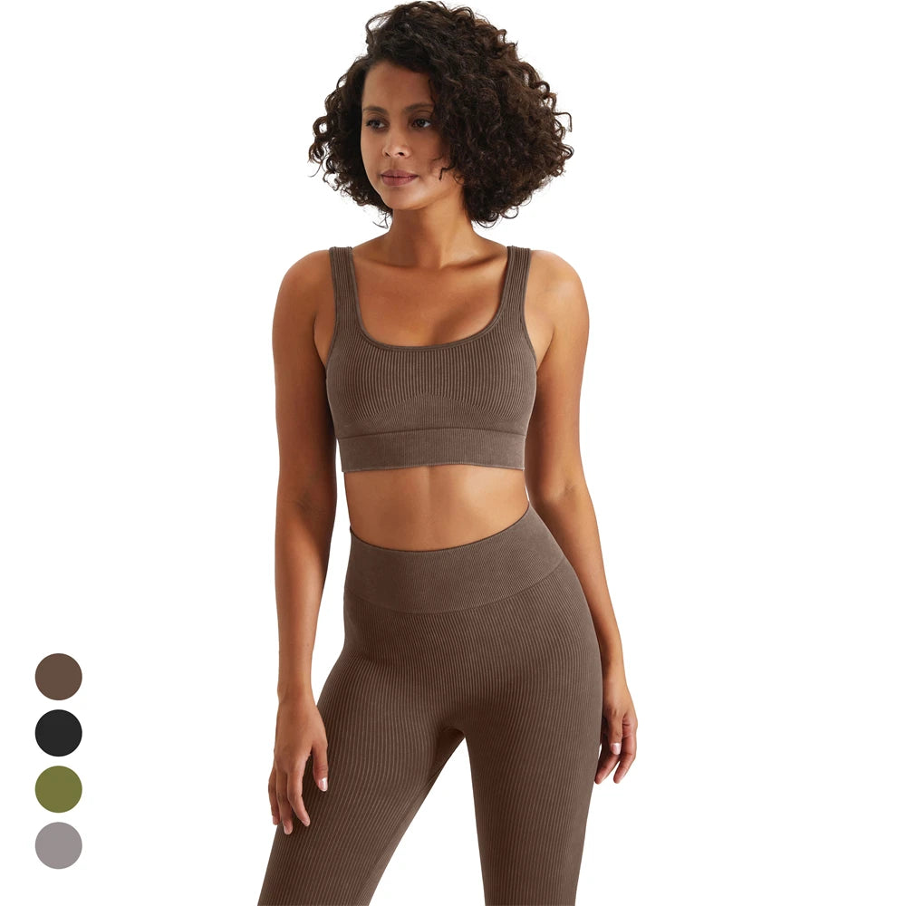 2022 High Quality Wholesale Sports Bra and Leggings Yoga Suit Active Wear Workout Athletic Gym Custom Ribbed Seamless Yoga Sets