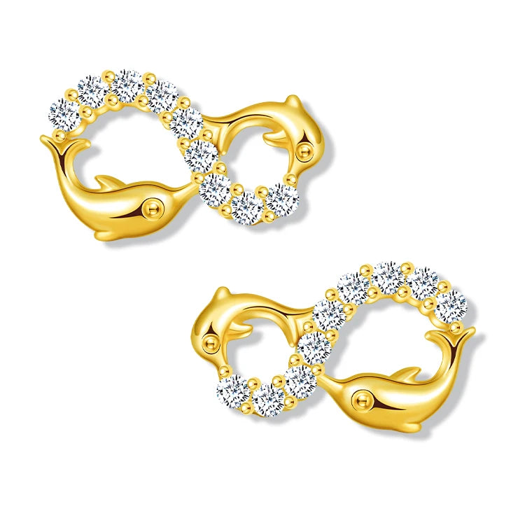Dropshipping 925 Sterling Silver Dolphin Stud Earrings for Women Cute Delicate Gold Plated Zircon Trendy Stylish for Party Gift