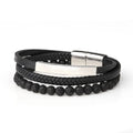 Hot Magnetic Clasp Black Lava Stone Bead Titanium Braided Genuine Leather Bracelet Men