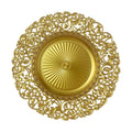 Eco-Friendly Golden Hard 13 Inch Plastic Charger Plates Ornate Floral Filigree Edged for Parties-Minimum Order 100pcs