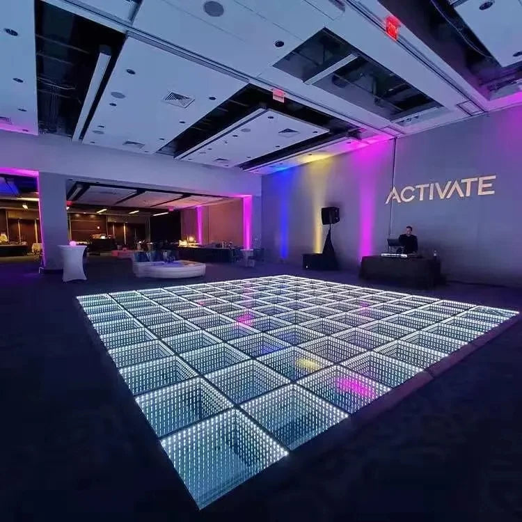 Manufacture Supply Dance Floor Toughened Glass 3D Mirror Dance Floor Stage Lights for Wedding Bar Party