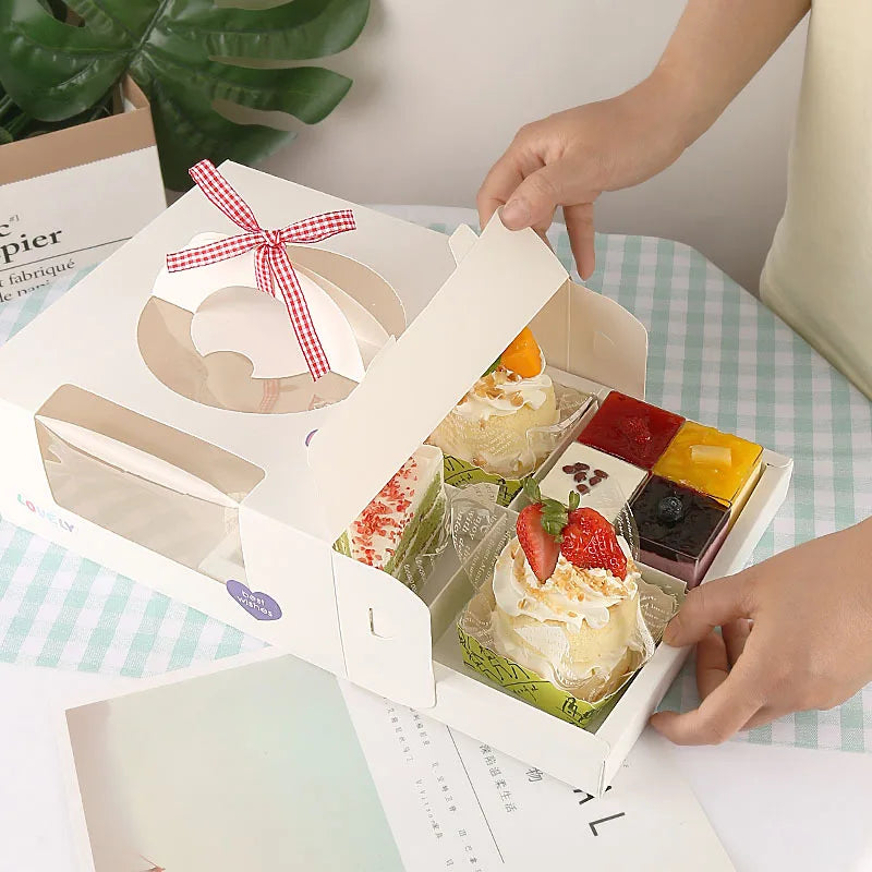 Wholesale 46 Grids Dessert Cake Box with Handle Tiramisu Dessert Box with clear Lid