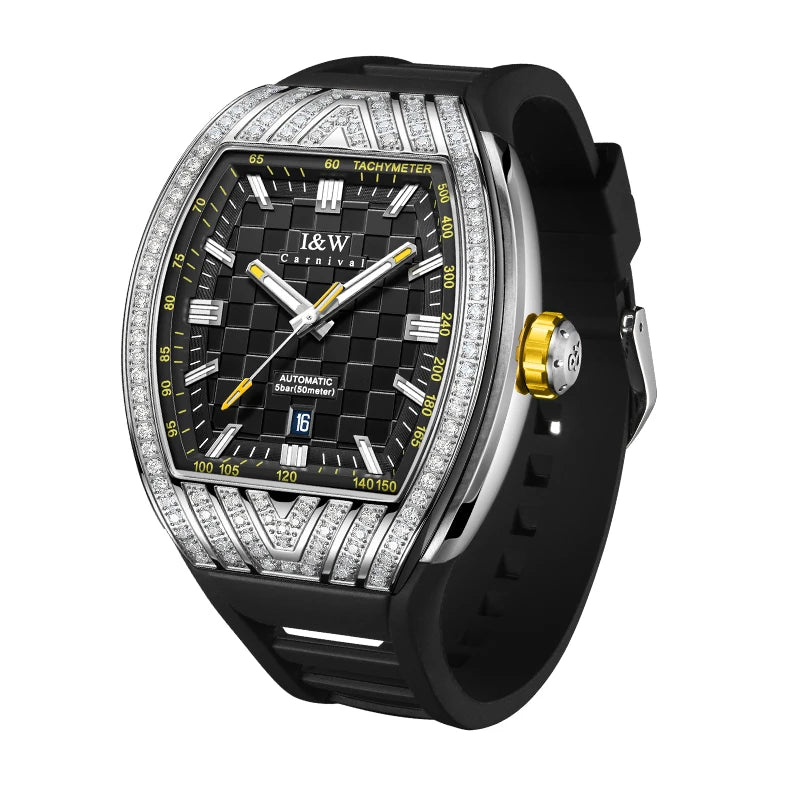 IW Brand Luxury Men's Watch Automatic Mechanical with Luminous Feature High Quality Rubber Strap Waterproof Power Reserve