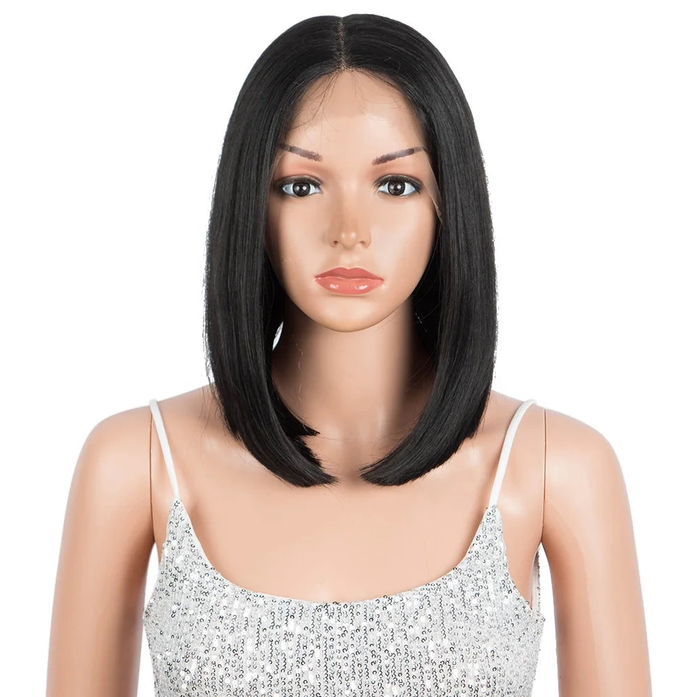 Heat Resistant Synthetic Lace Wig Straight Short Bob Ombre Pink Blue Color Middle Part Lace Wig High Temperature for Black Women