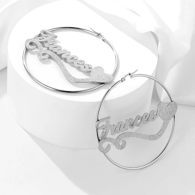 Customized Name Earrings Stainless Steel Heart-Shaped Large Earrings Fashion Ladies Jewelry BlingBling Valentine's Day Gift