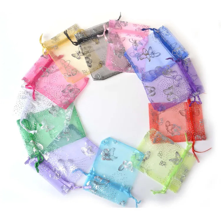Christmas Drawstring Gift Jewelry Packing butterfly Organza Bag Pouch Jewelry Packaging Bags 7x9cm