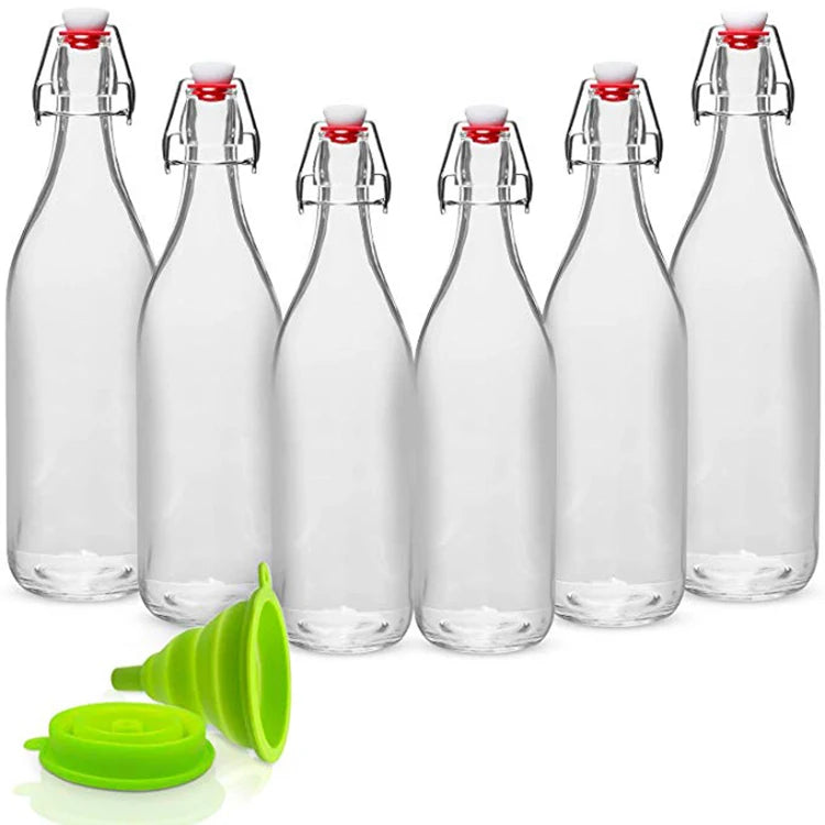 1000ml Round Swing Top Transparent Glass Bottle Glass Jars Swing Top Lid Thick Glass Beer Bottle Custom Logo and Packaging Box