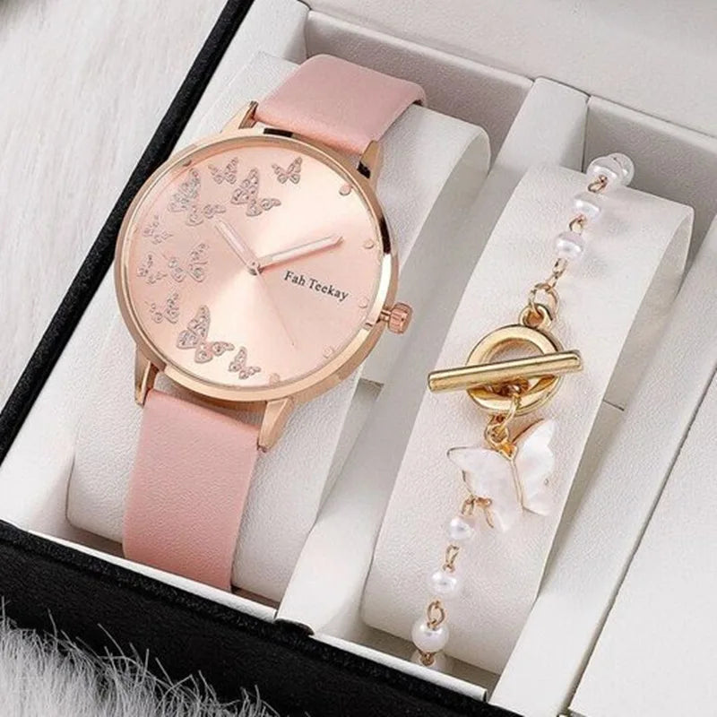 Hot Selling New Women's Butterfly Pattern Watch Classic Temperament Leather Belt Luxury Fashion Trend Watch