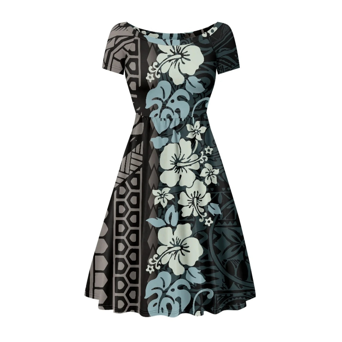 Hot Sales Sweet Natural Pacific Island Samoa Polynesian Floral Midi Dress Casual O-Neck Party Plus Size Women's Clothing
