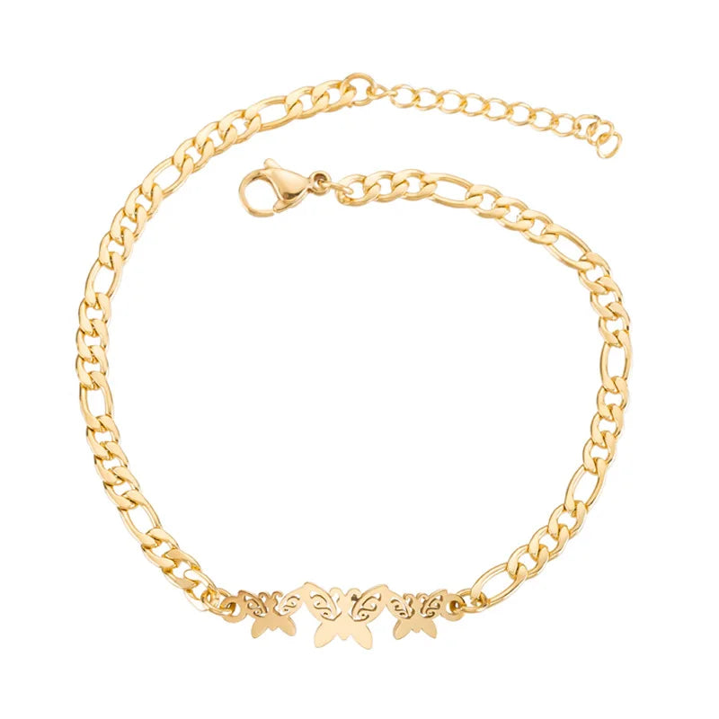 Butterfly Snowflake Animal Elephant Heart Beat Moon Star Pendant Gold Plated Stainless Steel Bracelet Bangle for Women
