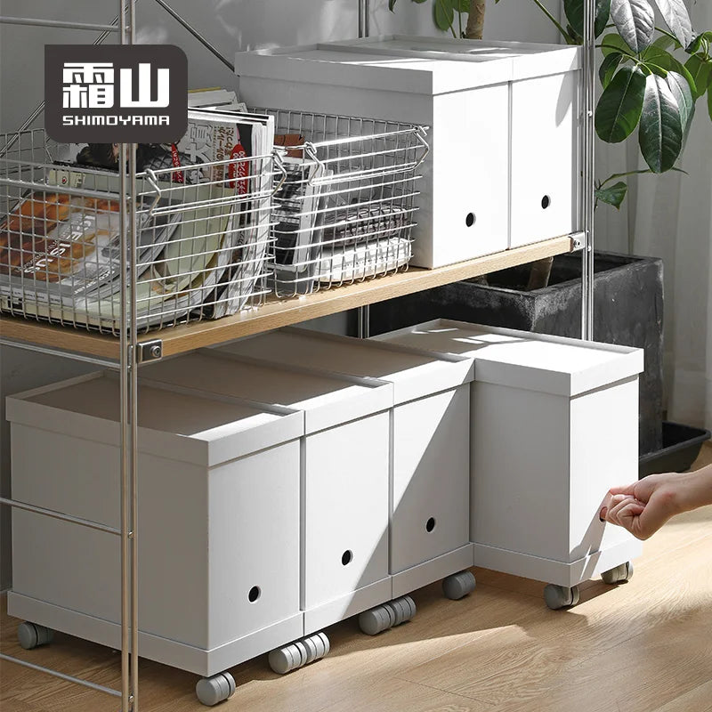 SHIMOYAMA Office Desk Organizer File Stationery Storage Box Sets Home Sundries Containers for Cabinet With Lid and Wheel