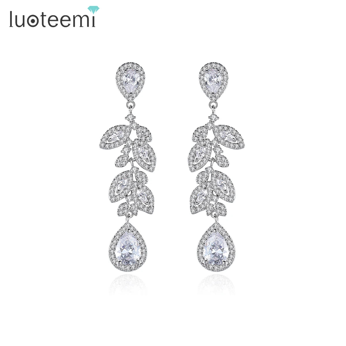 LUOTEEMI Cubic Zirconia Zircon Drop Woman Statement Fashion Cz Earing for Wedding Bridal Earring