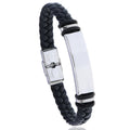 Hot Selling Simple Jewelry Custom Engrave Blank Stainless Steel Braided Black Pu Leather Bracelet for Men