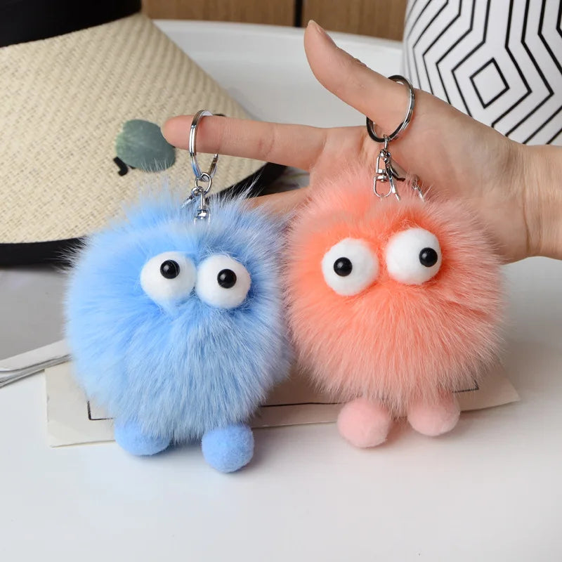Cute fox Fur Small Briquette Car Key Chain Pendant Ins Elf Plush Ball Backpack Bag Ornaments Gifts
