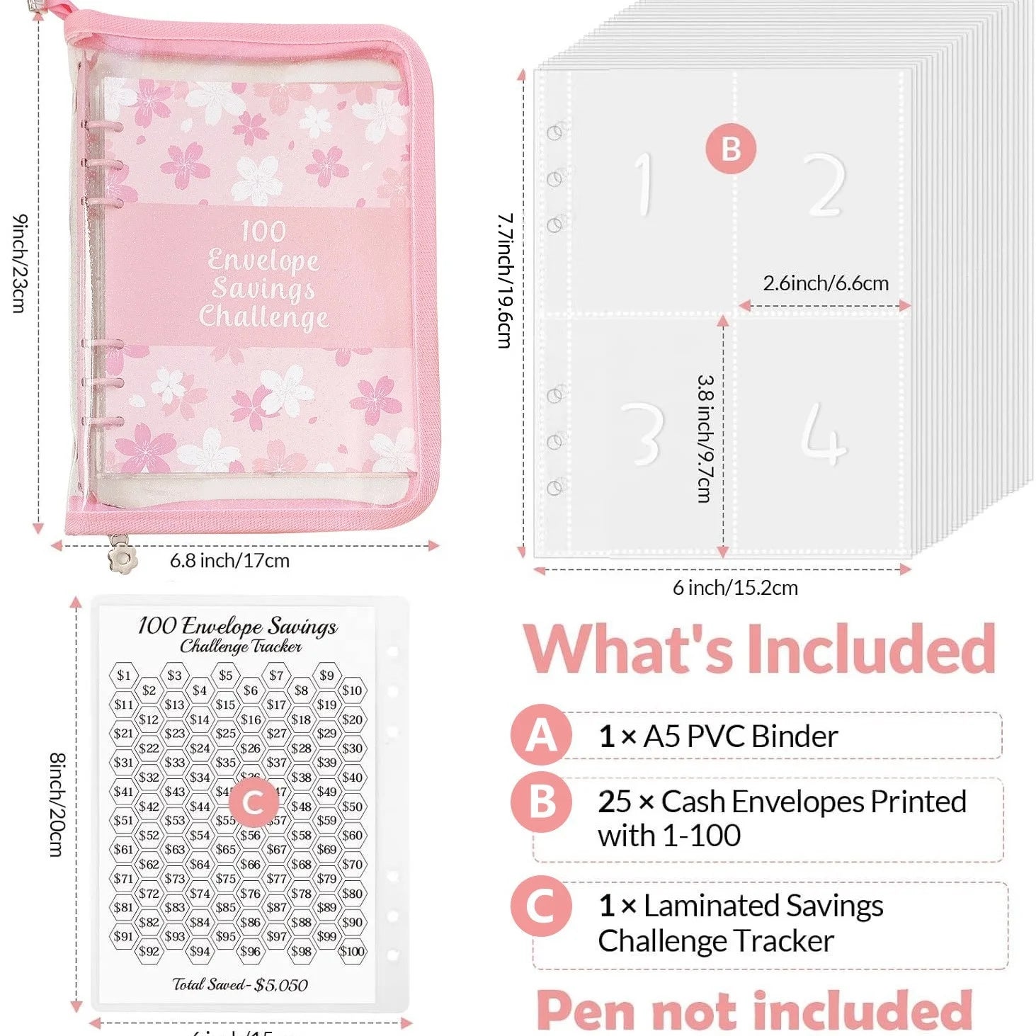 Cute Flower 100 EnvelopeChallenge Loose-leaf Notebook Creative Zipper Bag Student Notepad