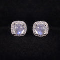 A5545 Abiding Wholesale White Cz Halo Round Cut 6MM Cabochon Milky Blue Moonstone 925 Sterling Silver Stud Earrings
