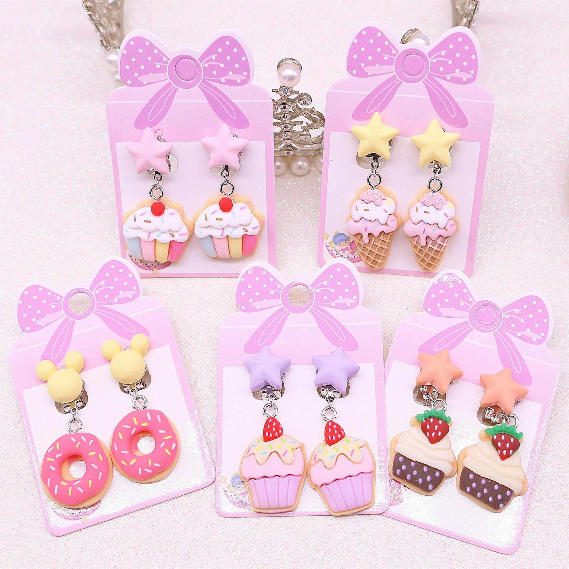 GT Cake Ice Cream Children Clip on Earrings Cartoon Cute Jewelry Doughnut No Pierced Earrings for Kids Gift