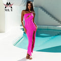 New Arrived Summer Dress Special Fabric Solid Color Backless Shoulder Beach Cover up Long Dress