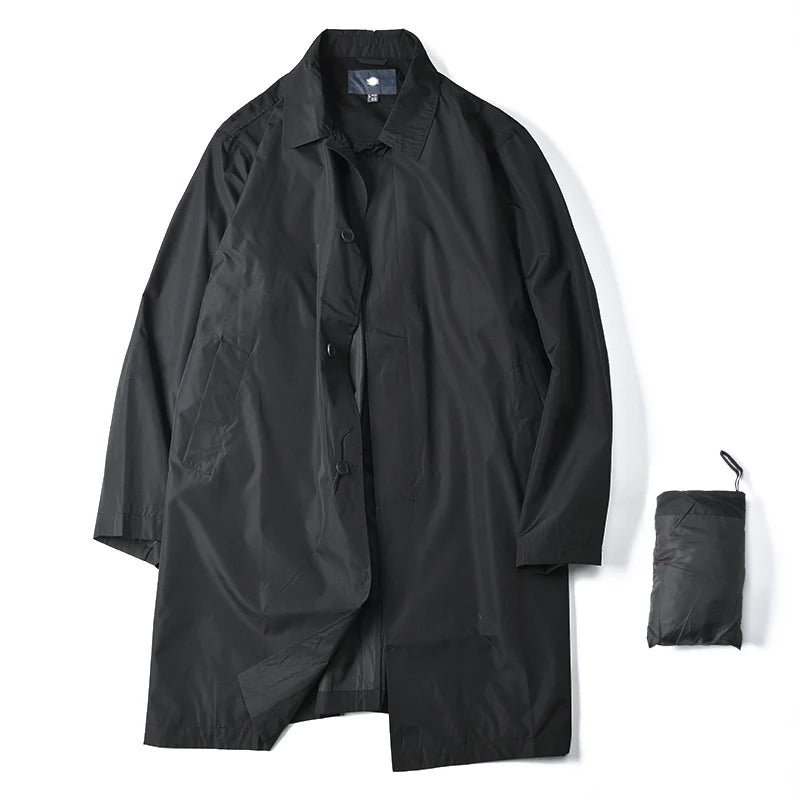 Fashion City Thin Solid Color Plus Size Men's Long Trench Coat Multi-pocket Breathable Casual Joker Men's Long Coat.