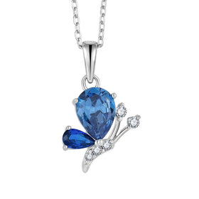 Yh Jewellery Spring New Style Animal Butterfly Shape Blue Gem and Zircon Sterling Silver 925 Necklace