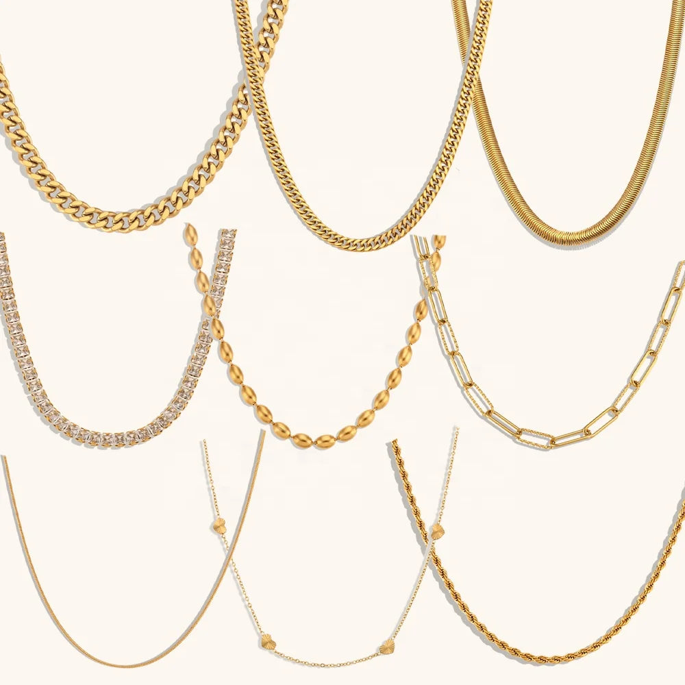 Dingran New Fashion Jewelry Necklaces Set Gold Plated Stainless Steel Tarnish Free Necklaces