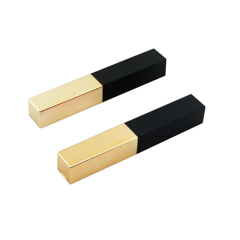 In Stock Ready to Ship square Luxury Empty Plastic Lipstick Tube Black & Gold Makeup Packing with Screen Printing Gold Packaging