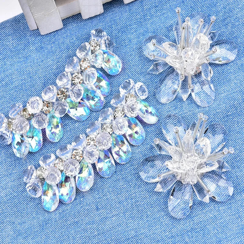 Luxurious AB Crystal Flower Shoes Patch Wedding Bridal Dress Belt Sewing Rhinestone Applique Trim