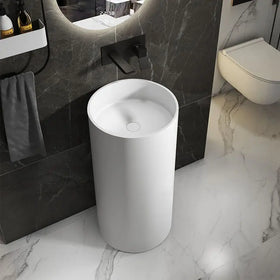 Portable Modern Hand Washing Station Freestanding Pedestal Sink Basin with Solid Surface Stone Resin Eco-Friendly & Durable
