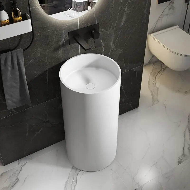 Portable Modern Hand Washing Station Freestanding Pedestal Sink Basin with Solid Surface Stone Resin Eco-Friendly & Durable