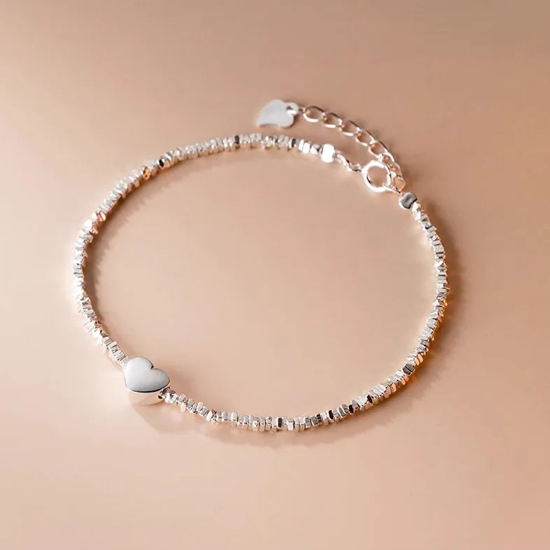 Love Heart Shape 925 Sterling Silver Charm Fine Jewelry Bracelets Women