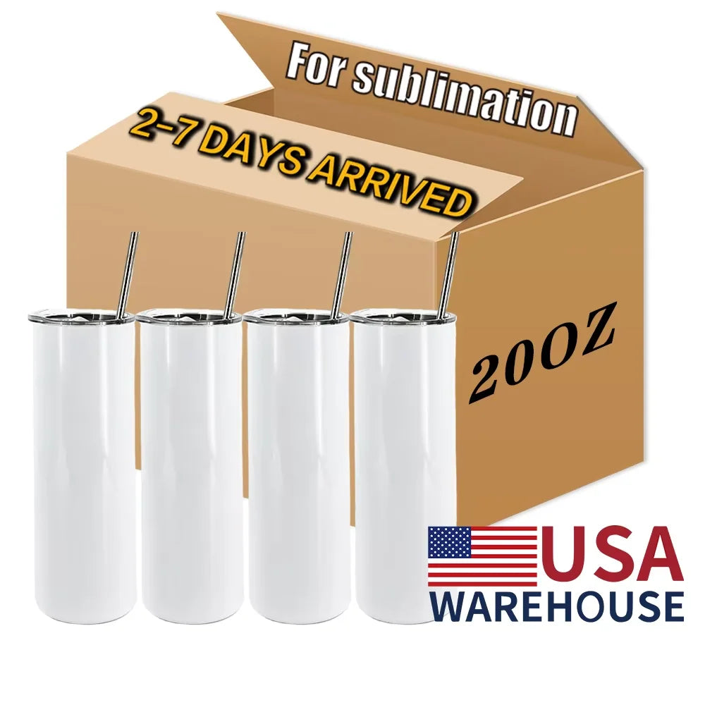 Factory Wholesale Sublimation White 12oz 15oz 20oz 30oz Straight Double Walled Vacuum Stainless Steel Tumbler with Slide Lid