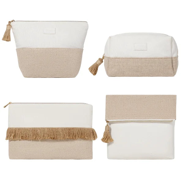 Wholesale Custom Professional Eco-Friendly Women's Travel Cosmetic Bag Large Capacity Durable Made Natural Bamboo Jute Fiber