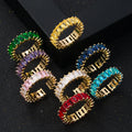 New Rectangular Cubic Zirconia Ring Hollow Open Adjustable Colorful Rainbow Gemstone Ring for Women