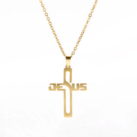 Jesus Cross Pendant Necklace Stainless Steel Jewelry Fashion Religious Necklaces for Men Women