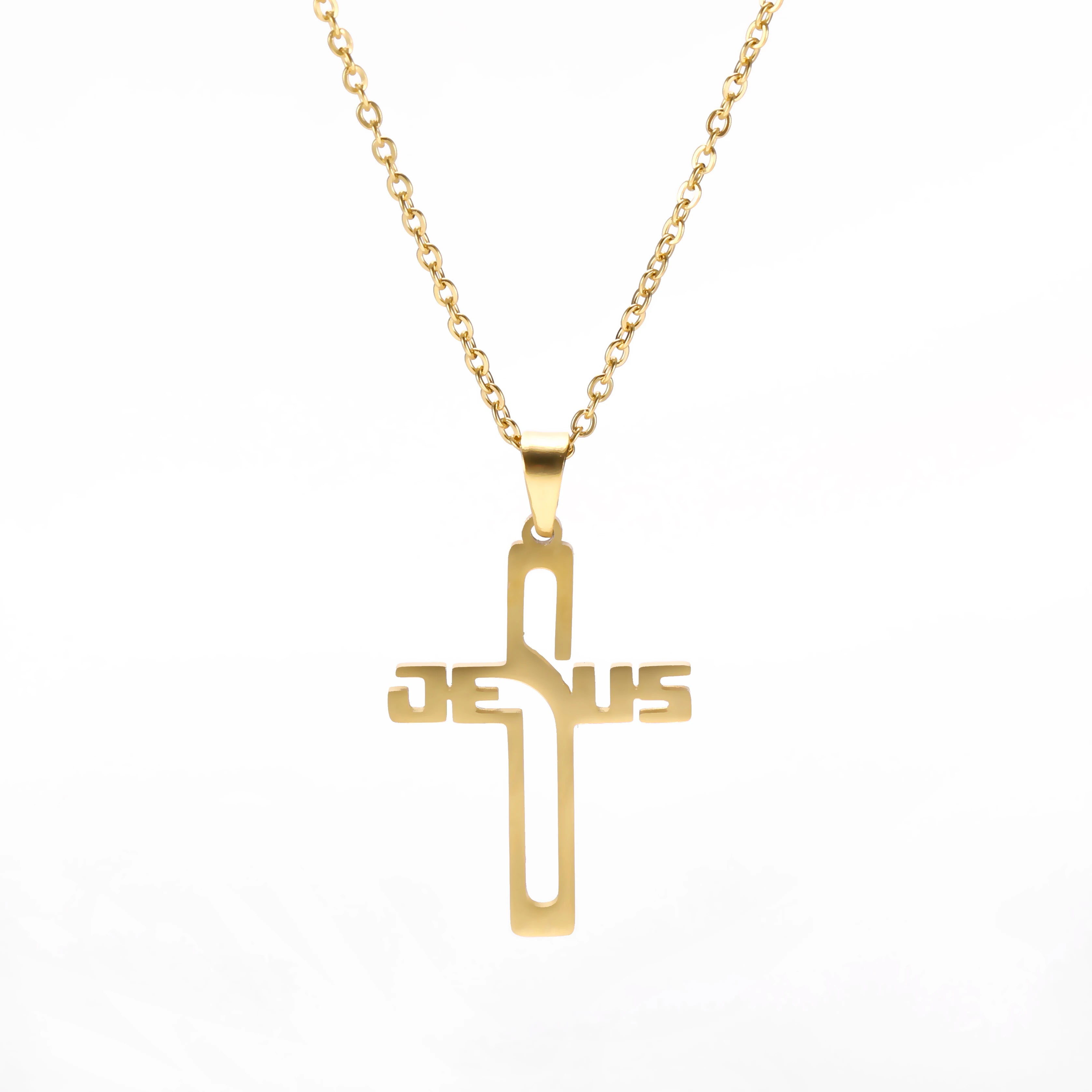 Jesus Cross Pendant Necklace Stainless Steel Jewelry Fashion Religious Necklaces for Men Women