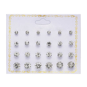 Rinhoo Hot Selling New Paper Card Zircon Earrings Versatile 12 Pair Pearl Flower Bow Card Earrings for Women