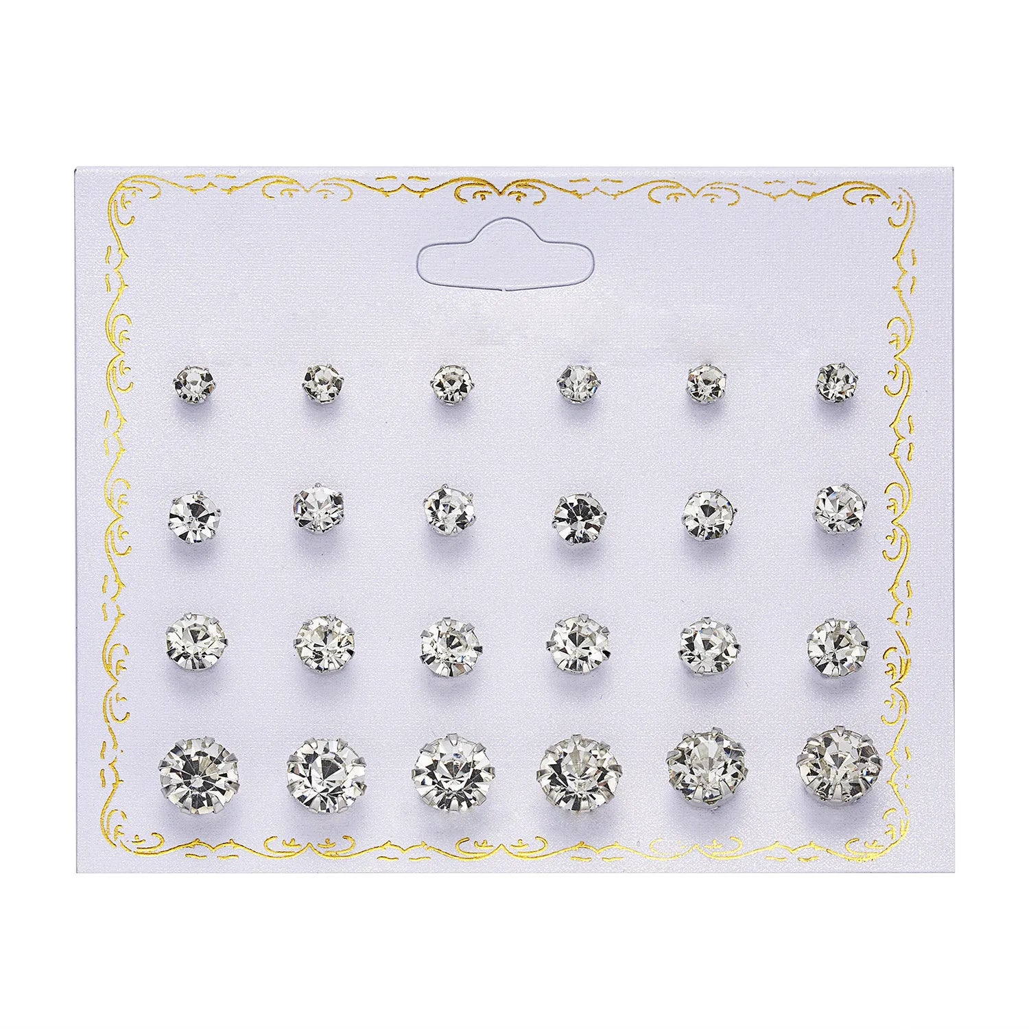 Rinhoo Hot Selling New Paper Card Zircon Earrings Versatile 12 Pair Pearl Flower Bow Card Earrings for Women