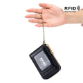 Genuine Leather Kpop Keychain Card Holder RFID Blocking Functional Wallet Card Holder Keychain Small Id Card Holder With Keyring
