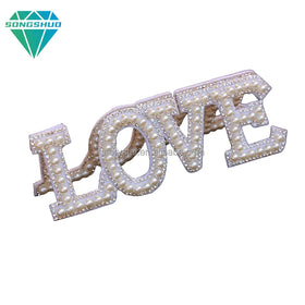 Wholesale Rhinestone Letter White Pearl Self Adhesive Rhinestone Patch Clothing Decoration DIY Patch