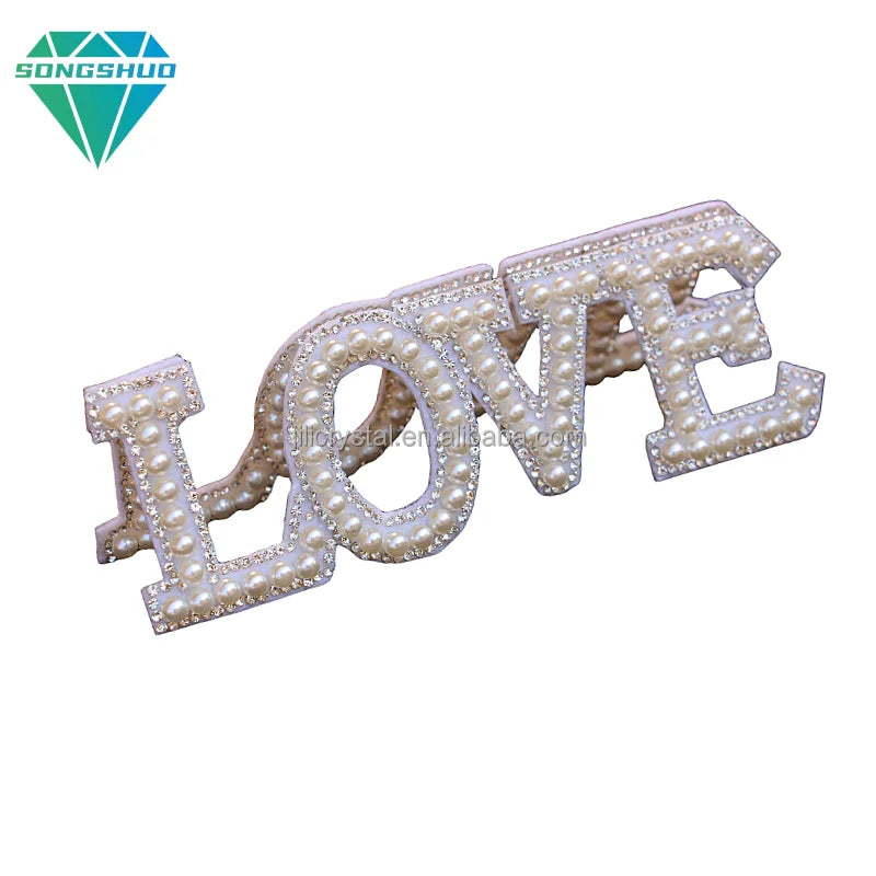 Wholesale Rhinestone Letter White Pearl Self Adhesive Rhinestone Patch Clothing Decoration