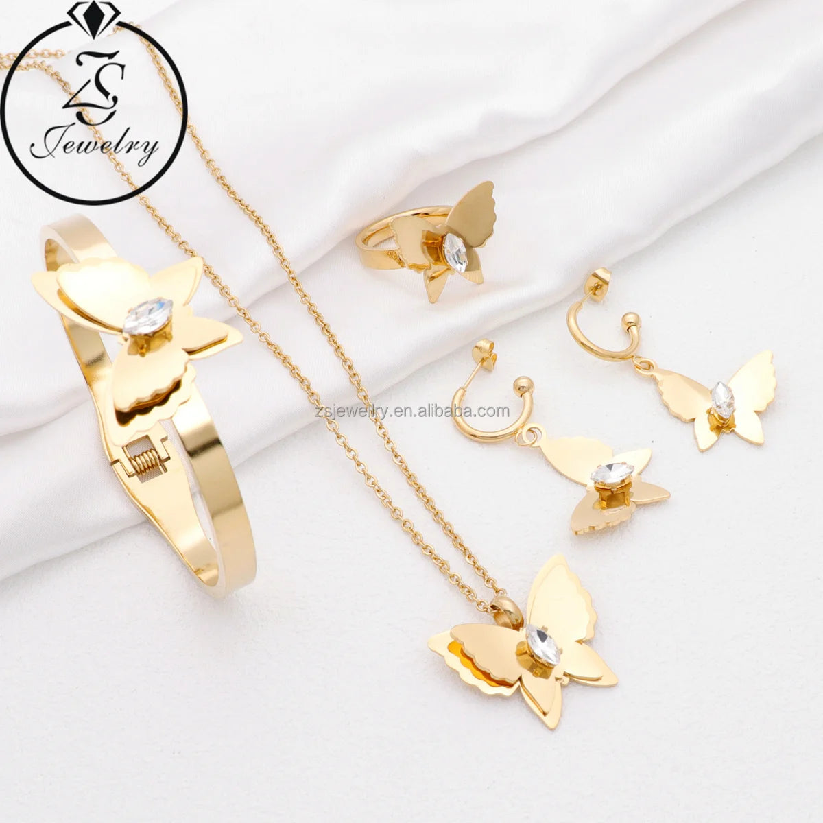 Luxury Gold Plated Stainless Steel Jewelry Love Bridal Fine Geometric Stone Color Gemstone Bracelet Design Sets