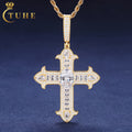 New Fashion Emerald Cut Mossanite Diamond Iris Cross Pendant Gold Plated 925 Sterling Silver VVS Moissanite Christian Jewelry