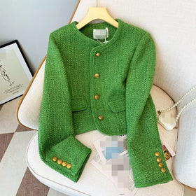 Elegant Women's Early Autumn New High Grade Green Fragrant Coat Women's Temperament Short Top Coat