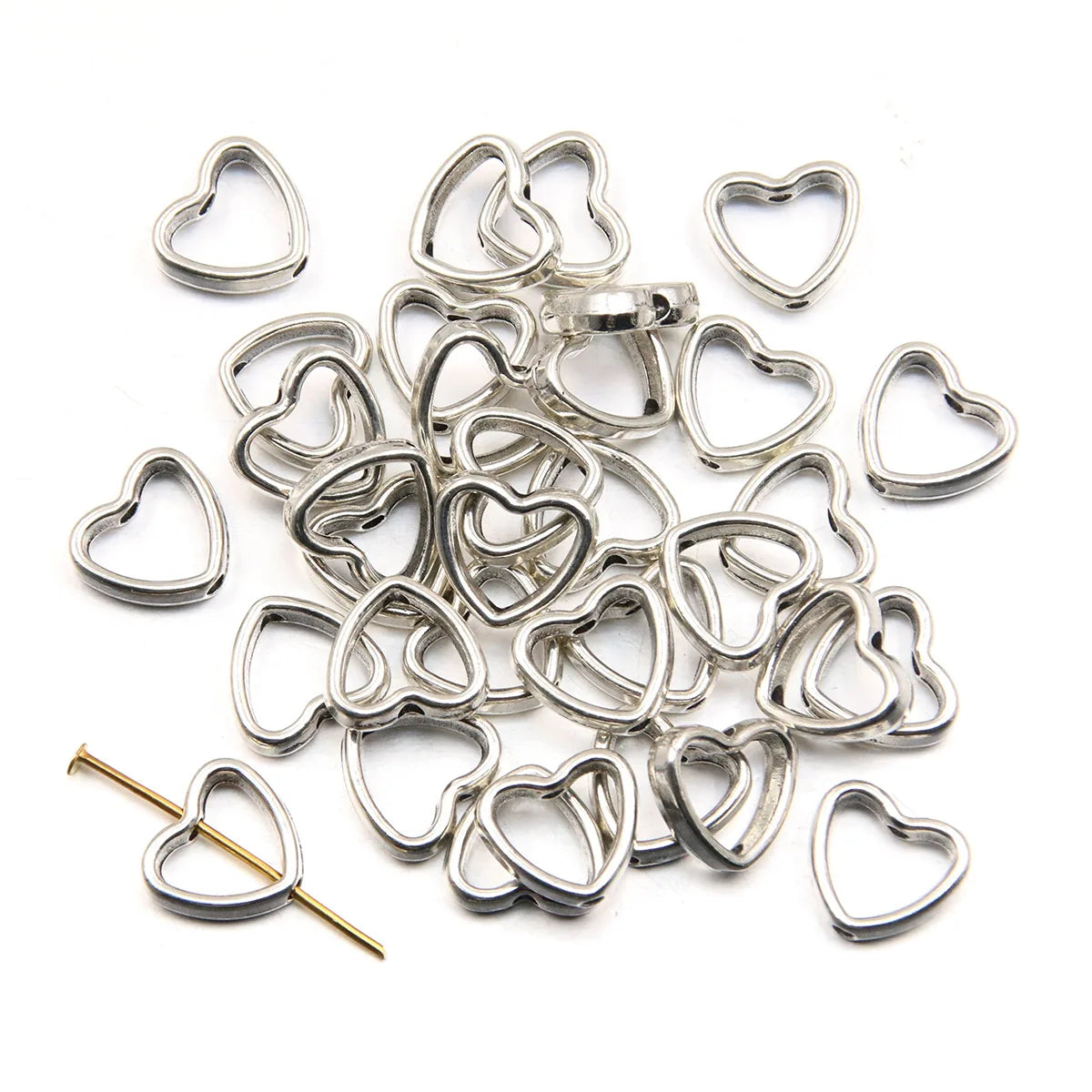 100pcs Alloy Tibetan Style Heart Beads Frame Hollow Silver Love Linking Rings Metal Beads