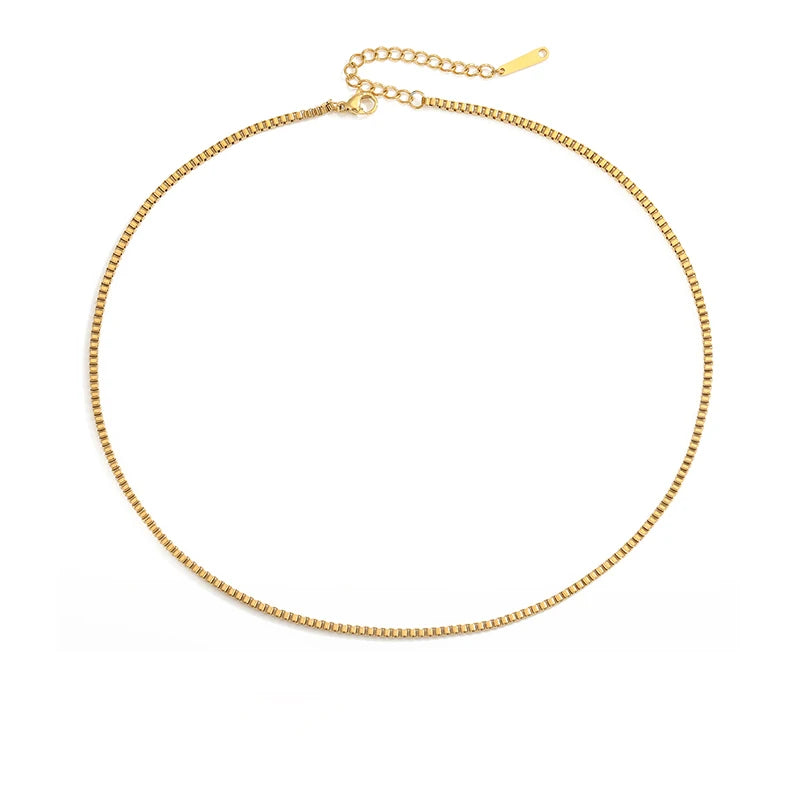 Simple Stainless Steel 14K Gold Plated 3MM Width 42CM Length Box Chain Choker Necklace Blank for Women's Gift