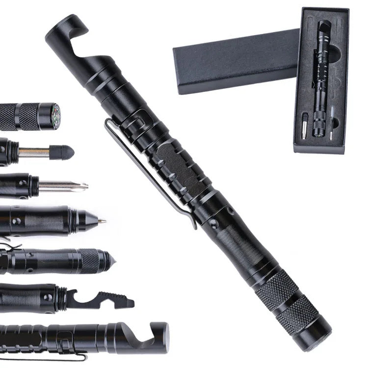 Multifunctional Tactical Pen Self-Defense Tool & Mobile Phone Holder Touch Screen EDC Survival Utility Tool for Camping