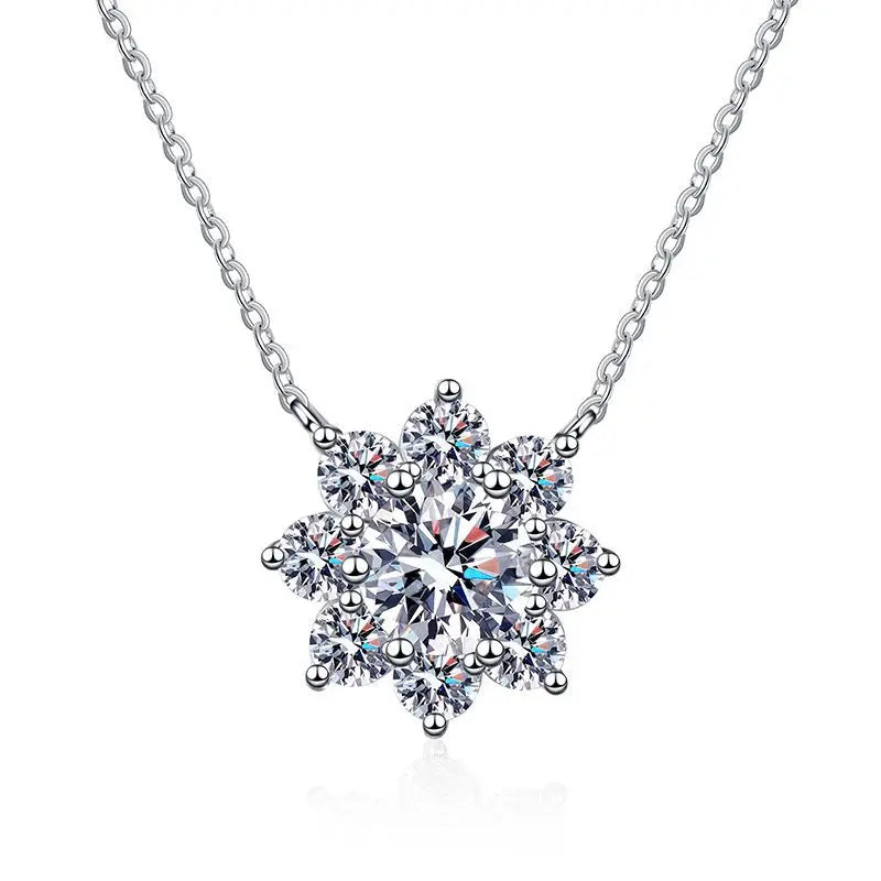 925 Silver Wholesale 1Carat Moissanite Jewelry Ladies Sunflower Sparkling Moissanite Necklaces for Women
