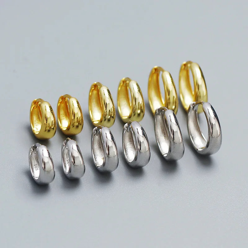 Plain Gold Tapered Hoop Earrings 18K Gold Plated 925 Sterling Silver Small Huggies Hoops Earrings Jewelry